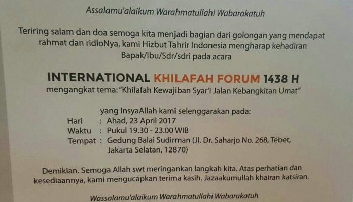 Konferensi Khilafah Mau Bubarkan NKRI Dipindahkan ke Masjid Arifin Ilham