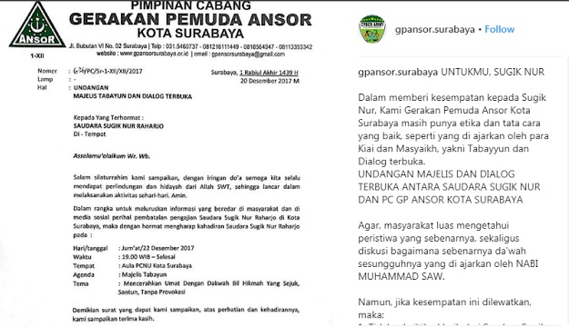 GP Ansor Surabaya Ajak Sugi Nur Tabayyun dan Dialog Terbuka