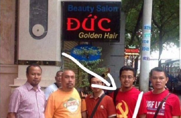 Pria Disebut Anggota TGUPP Anies-Sandi Pakai Baju Palu Arit Logo PKI