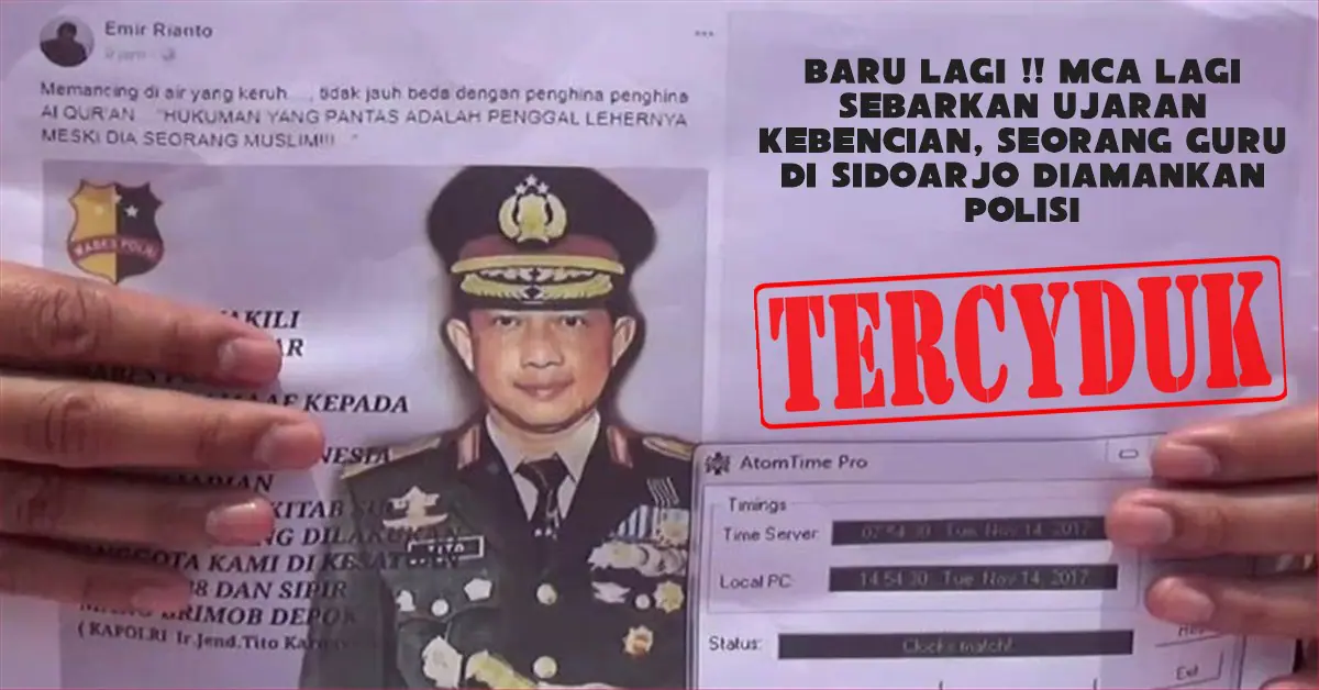 Tercyduk lagi, Seorang Guru Anggota MCA Ditangkap Akibat Sebarkan Ujaran Kebencian Ke Kapolri Tito