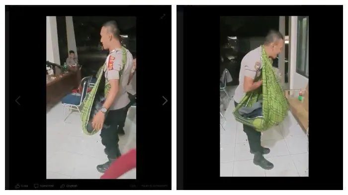 Viral di FB Polisi Bertugas Amankan Kotak Suara Sambil Gendong Anak