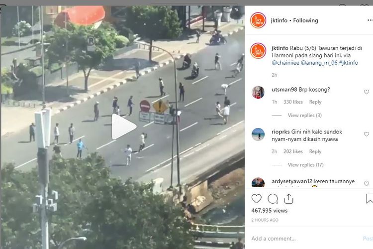 Hari Raya Idul Fitri, Beredar Video Massa Tawuran Pecah di Jakarta Pusat