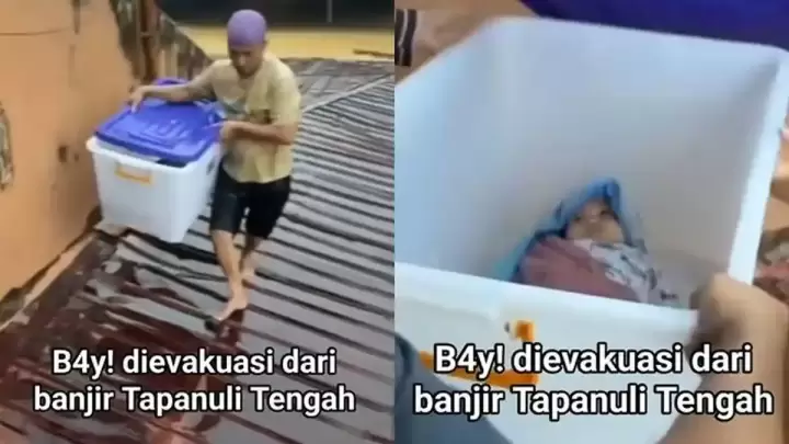 Warga Evakuasi Bayi dalam Box Plastik di Tengah Banjir Bandang